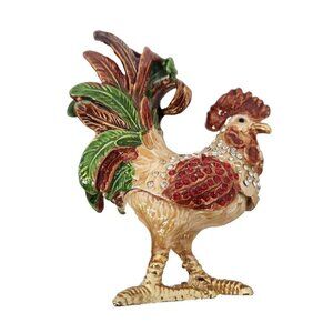 Qifu India Rooster Crystal Alloy Metal Art Trinket Box Ring Box Rhinestones New